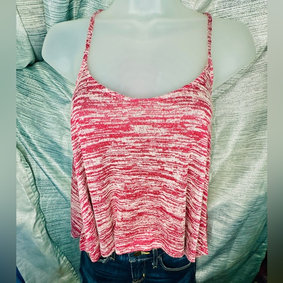 Hollister Knit Racerback Tank Pink / Red Flowy Crop Top Camisole Shirt ~ Medium - Picture 6 of 9